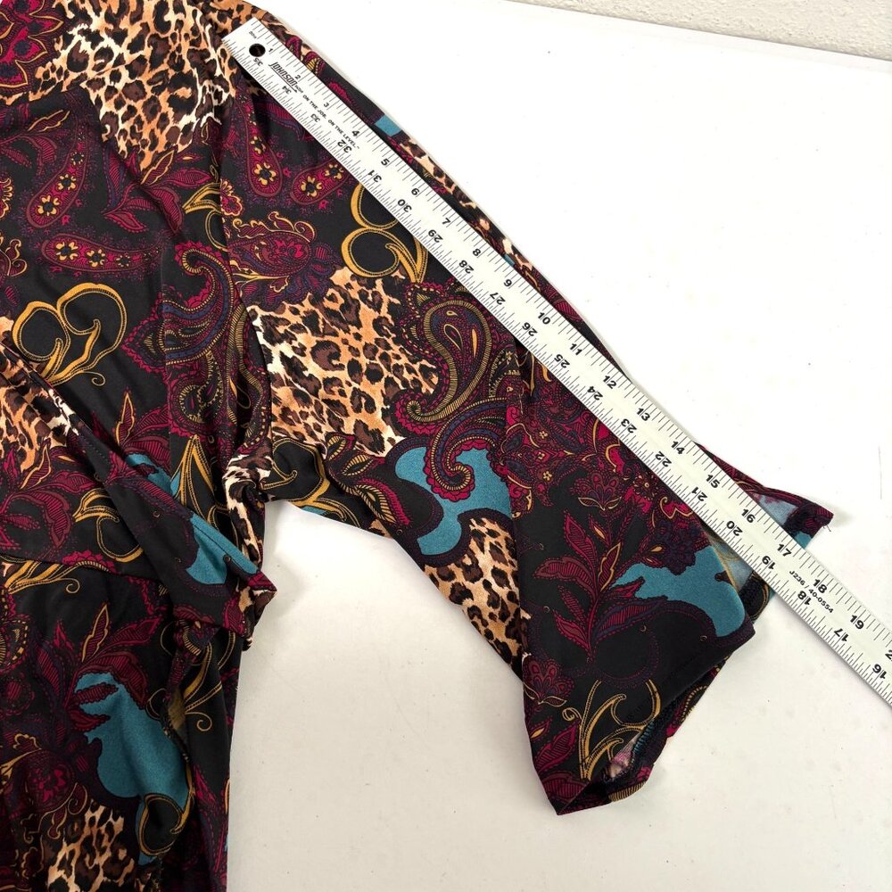 Catherines Black Label Paisley Leopard Print Wrap Dress Size 3X V Neck Belt NWT - Picture 9 of 12